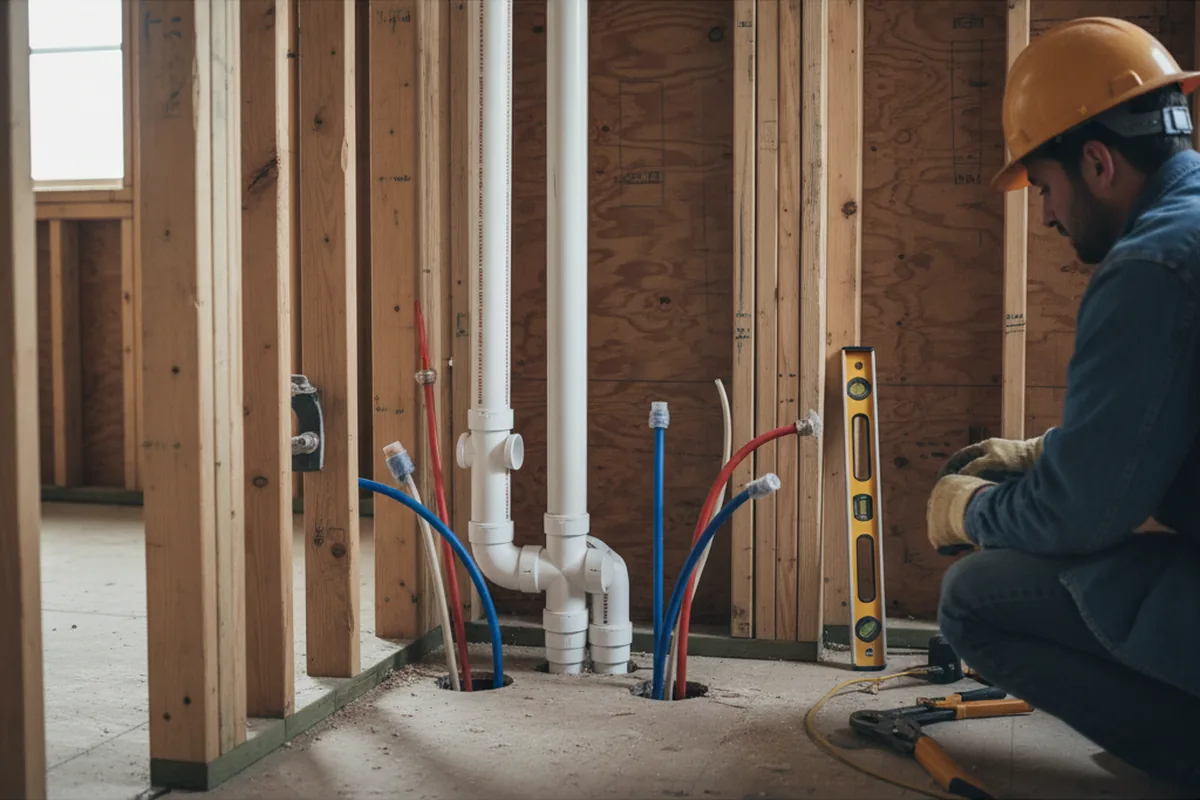Drain and supply rough-in during Sump Pump Repair in Gilbertville